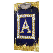 Gouden Monogram Beginletter A Met Blauwe Glitters Klembord (Links)