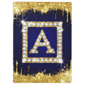 Gouden Monogram Beginletter A Met Blauwe Glitters Klembord (Achterkant)