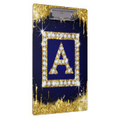 Gouden Monogram Beginletter A Met Blauwe Glitters Klembord (Rechts)