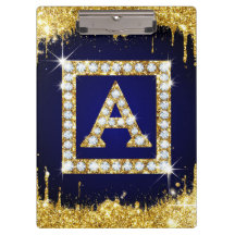Gouden Monogram Beginletter A Met Blauwe Glitters