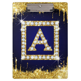 Gouden Monogram Beginletter A Met Blauwe Glitters Klembord
