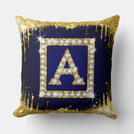Gouden Monogram Beginletter A Met Blauwe Glitters Kussen