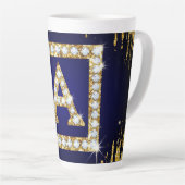 Gouden Monogram Beginletter A Met Blauwe Glitters Latte Mok (Rechterhoek)