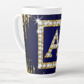 Gouden Monogram Beginletter A Met Blauwe Glitters Latte Mok (Linkerhoek)