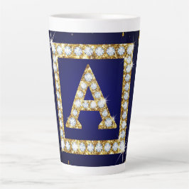 Gouden Monogram Beginletter A Met Blauwe Glitters Latte Mok