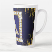 Gouden Monogram Beginletter A Met Blauwe Glitters Latte Mok (Rechts)