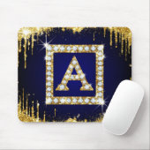 Gouden Monogram Beginletter A Met Blauwe Glitters Muismat (Met muis)