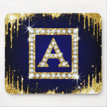Gouden Monogram Beginletter A Met Blauwe Glitters