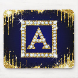 Gouden Monogram Beginletter A Met Blauwe Glitters Muismat