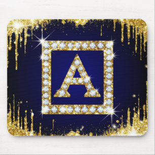Gouden Monogram Beginletter A Met Blauwe Glitters Muismat