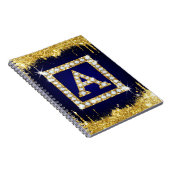 Gouden Monogram Beginletter A Met Blauwe Glitters Notitieboek (Rechterzijde)