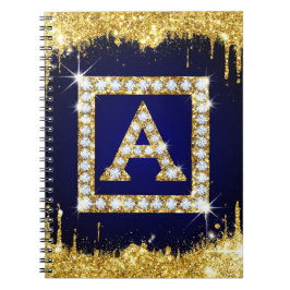 Gouden Monogram Beginletter A Met Blauwe Glitters Notitieboek