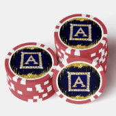 Gouden Monogram Beginletter A Met Blauwe Glitters Poker Chips (Opstapeling)