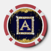 Gouden Monogram Beginletter A Met Blauwe Glitters Poker Chips (Achterkant)