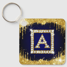 Gouden Monogram Beginletter A Met Blauwe Glitters