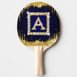 Gouden Monogram Beginletter A Met Blauwe Glitters Tafeltennisbatje