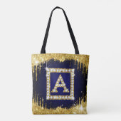Gouden Monogram Beginletter A Met Blauwe Glitters Tote Bag (Achterkant)