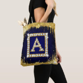 Gouden Monogram Beginletter A Met Blauwe Glitters Tote Bag (Dichtbij)