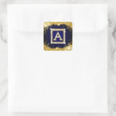 Gouden Monogram Beginletter A Met Blauwe Glitters Vierkante Sticker (Tas)