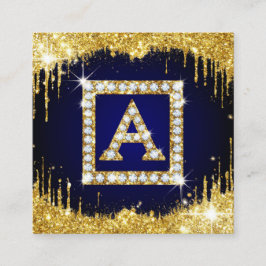 Gouden Monogram Beginletter A Met Blauwe Glitters Vierkante Visitekaartje