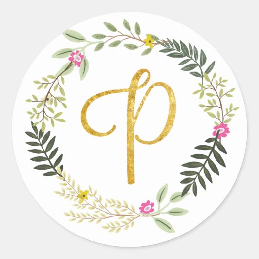 Gouden Monogram Blad P Ronde Sticker (Voorkant)