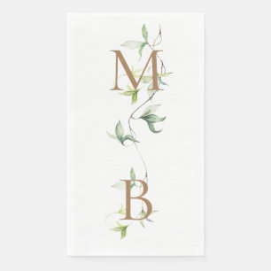 Gouden Monogram Bladgroen Wit Elegant Bruiloft II Servet