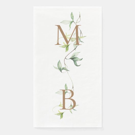 Gouden Monogram Bladgroen Wit Elegant Bruiloft II Servet (Voorkant)