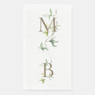 Gouden Monogram Bladgroen Wit Elegant Bruiloft Servet