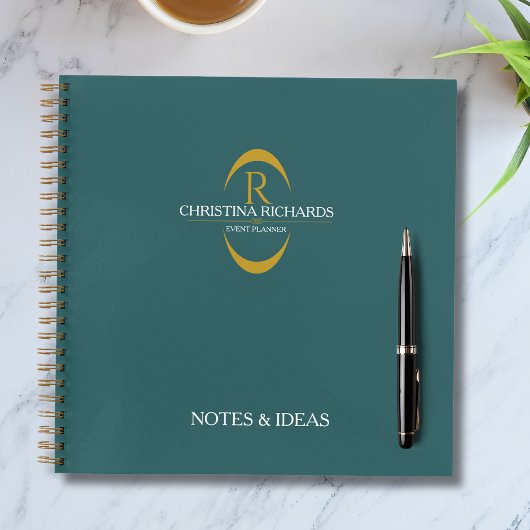 Gouden Monogram Blauwgroen Moderne Elegante Zaken Notitieboek