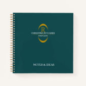 Gouden Monogram Blauwgroen Moderne Elegante Zaken Notitieboek (Voorkant)