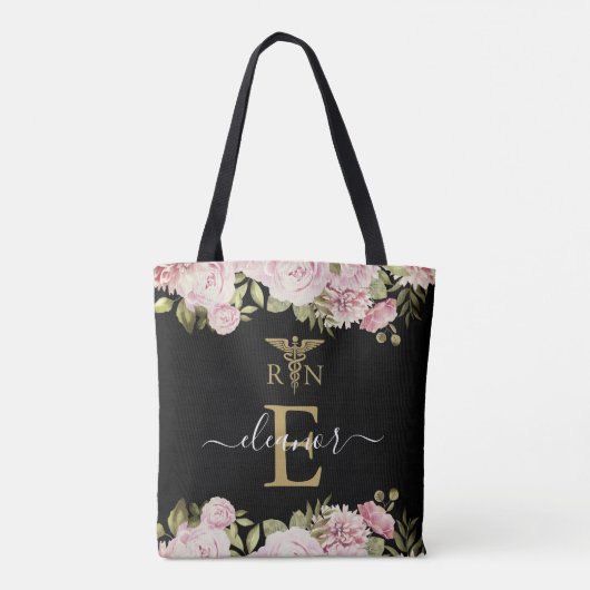 Gouden Monogram Bloem Verpleegkundige Afstudeer T Tote Bag (Achterkant)