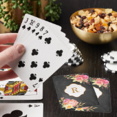 Gouden monogram & bloemen op een gestructureerde k pokerkaarten (Insitu)