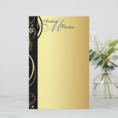 Gouden Monogram Bloemen Scroll Trouwen Briefpapier (Staand voorkant)