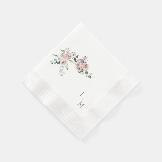 Gouden Monogram Blush Bloemen Bruiloft Gecomineerd Servet (Hoek)