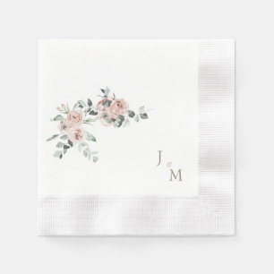 Gouden Monogram Blush Bloemen Bruiloft Gecomineerd Servet