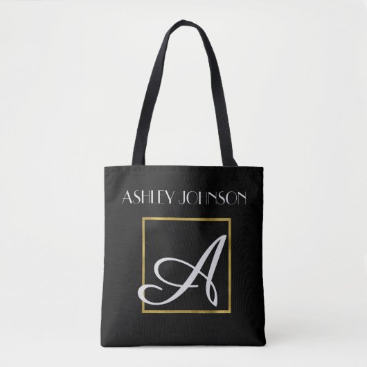 Gouden Monogram Boekentas voor Middelbare School | Tote Bag (Voorkant)