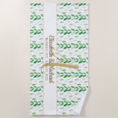 Gouden Monogram Botanische Aquarel Groene Huwelijk Strandlaken (Voorkant)