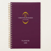 Gouden Monogram Bourgogne Moderne Elegante Zaken Planner (Voorkant)