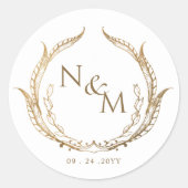 Gouden Monogram Bruiloft Envelop Seal / Favor stic Ronde Sticker (Voorkant)