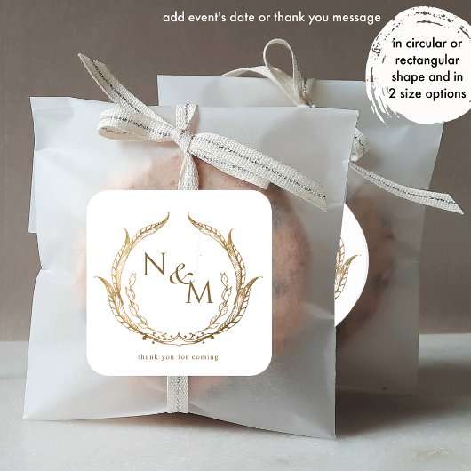 Gouden Monogram Bruiloft Envelop Seal / Favor stic Ronde Sticker