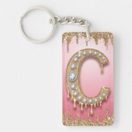 Gouden Monogram C Diamant Letter Roze Cadeau Voor  Sleutelhanger