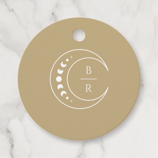 Gouden Monogram Celestial Monogram Bruiloft Bedankjes Labels (Voorkant)