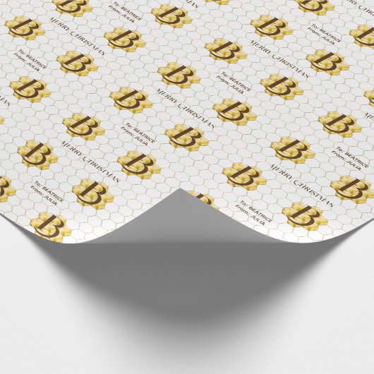 Gouden Monogram  Classic Mozaïek Hexagon Tegel Cadeaupapier (Hoek)