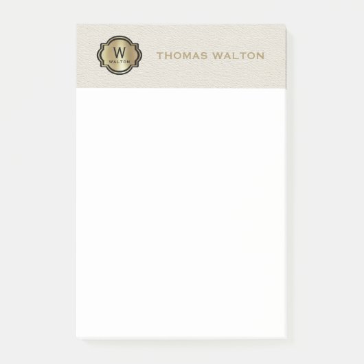 Gouden Monogram Crème Witte Leer Elegant Post-it® Notes (Voorkant)
