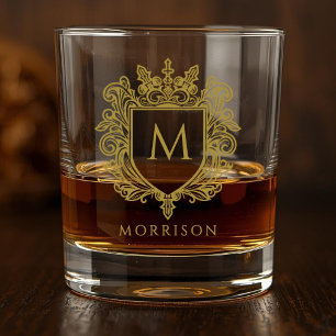 Gouden Monogram Crest Gedrukte Whiskyglas Whisky Glas