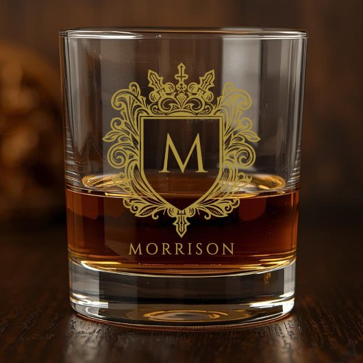 Gouden Monogram Crest Gedrukte Whiskyglas Whisky Glas