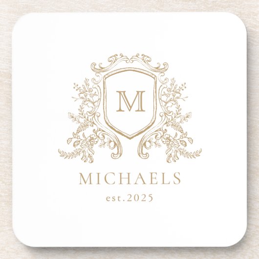 Gouden Monogram Crest Hard Plastic onderzetters (Voorkant)