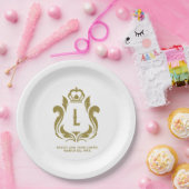 Gouden Monogram Crest Papieren Bordje (Feest)