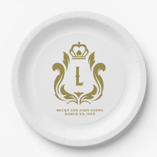 Gouden Monogram Crest Papieren Bordje (Voorkant)