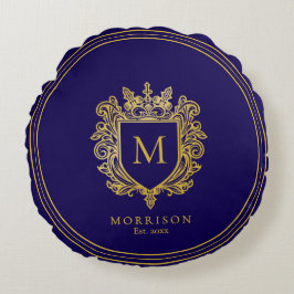 Gouden Monogram Crest Rond Kussen